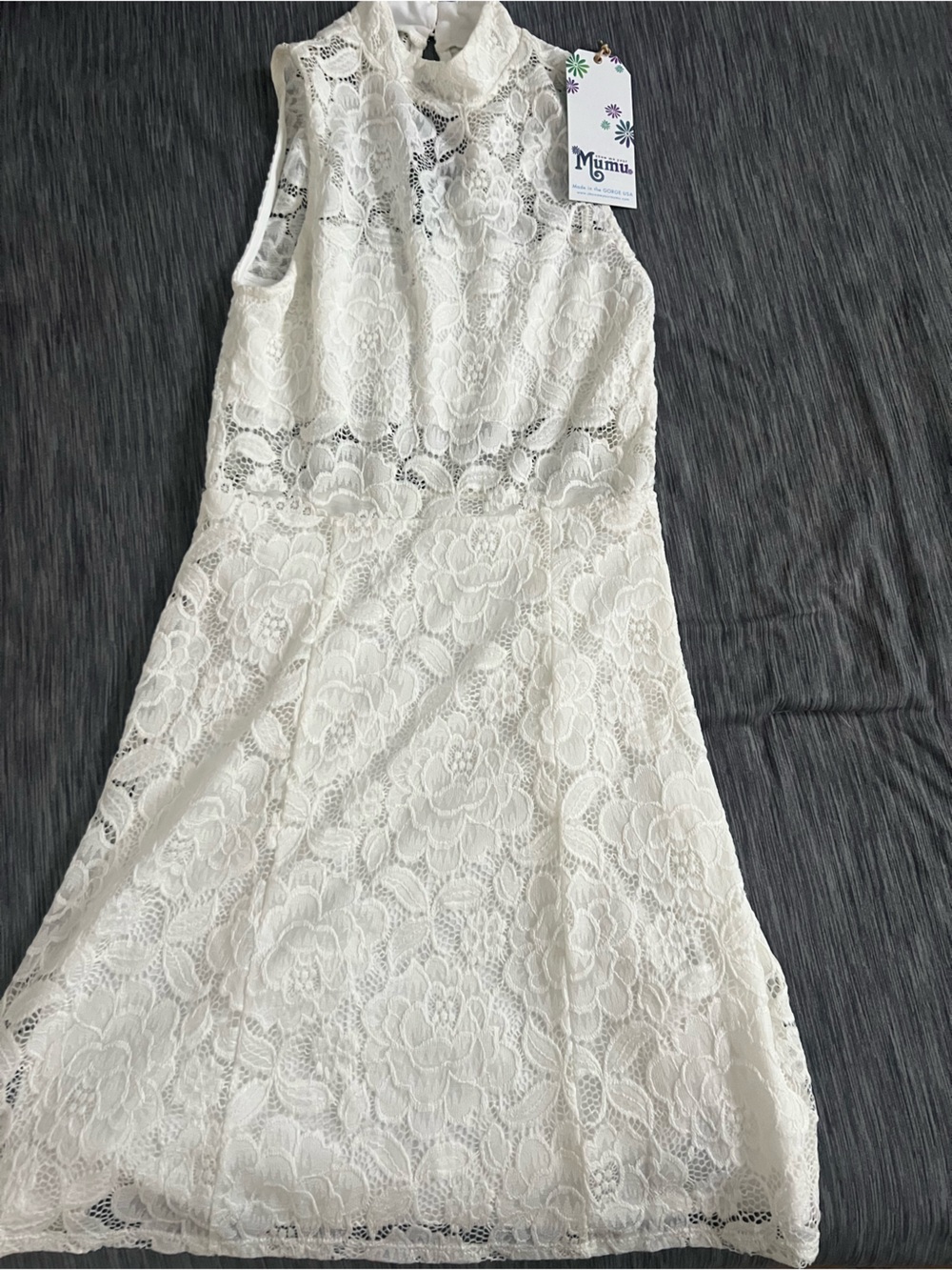 Show Me Your MuMu Lace White Floral Lace High-Neck Dress